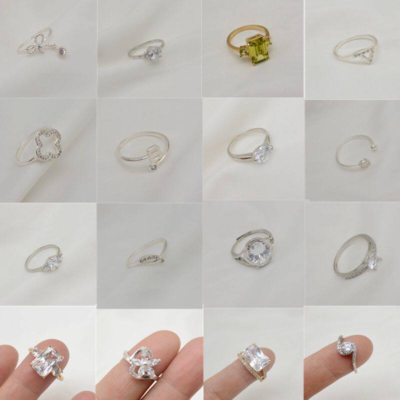 日韩时尚流行潮流百搭简约镶嵌锆石女生个性女款戒指(尺码随机发