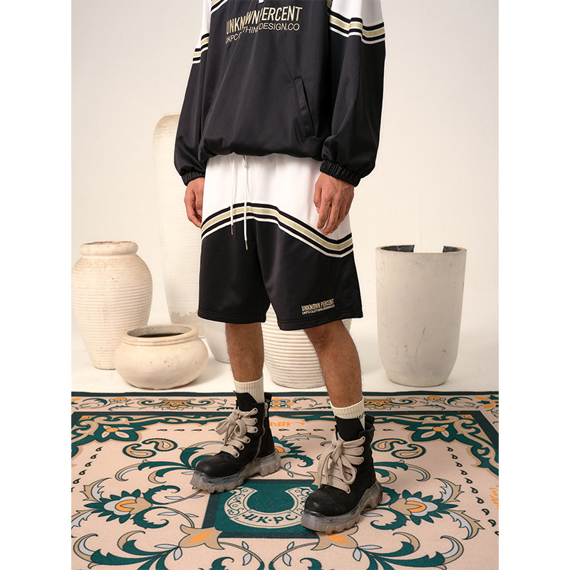 UKPC撞色织带短裤宽松五分裤运动裤刺绣新款训练情侣国潮休闲裤