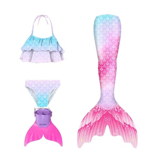 儿童美人鱼泳衣演出泳装三件套鱼尾巴大中小女童公主裙比基尼服装