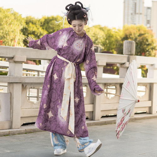 复原唐制汉服套装紫色春夏款