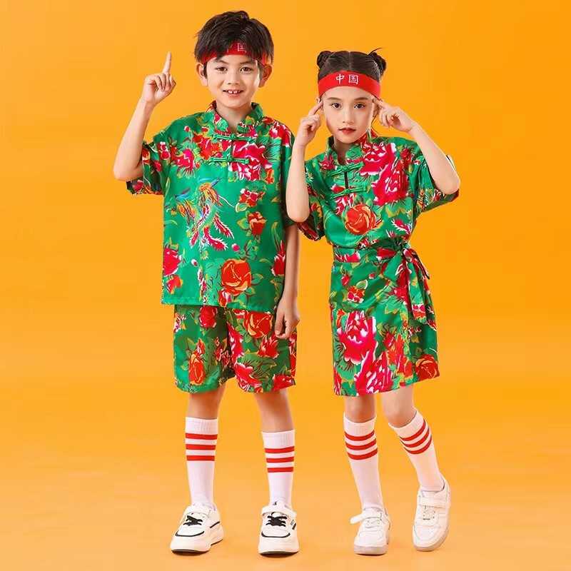 儿童东北大花啦啦队演出服小学生嘻哈舞蹈服装新中式运动会合唱服