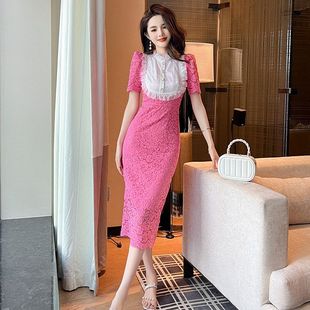 蕾丝连衣裙10787 小洋装 精致长裙女2025夏季 新款 甜美气质过膝修身