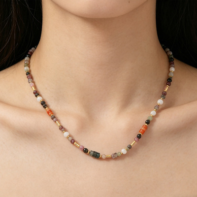 GARY工作室原创设计彩色碧玺天然石串珠项链时尚小众天然淡水珍珠