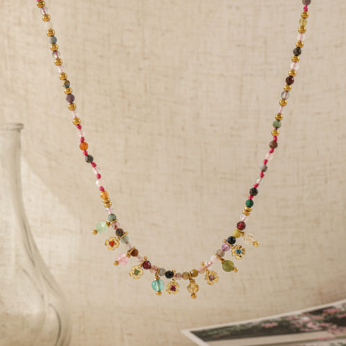春夏新款度假风小众多宝石彩色项链小花锁骨链设计多巴胺配饰