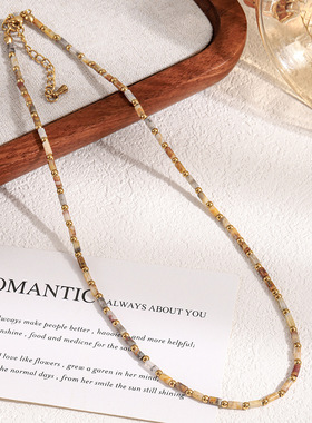 美拉德新中式渐变色圆柱串珠项链时尚百搭串珠气质可叠戴锁骨链