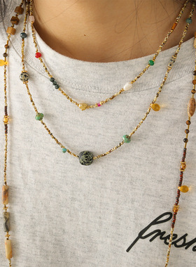 ins风天然石串珠项链不掉色毛衣链女复古配饰秋冬小众虎眼石饰品