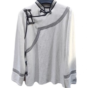 新款凉山彝族服装男装白色棉麻纯手工外套 男士长袖彝族服装