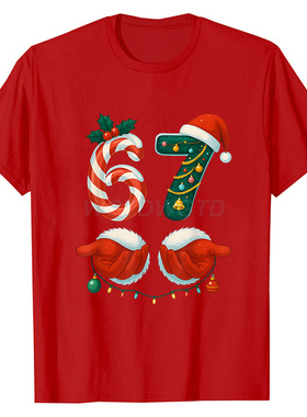 爆款Christmas six seven 67印花纯棉T恤中性款休闲圆领上衣