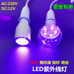 直流DC12V24Vled紫外线紫光灯泡鞋 厂制衣厂隐形线笔画验钞密室E27