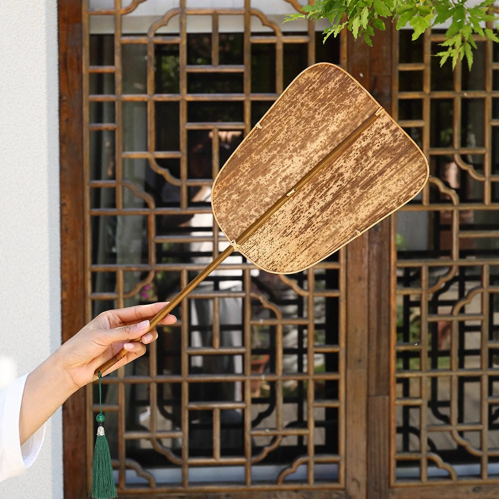 纯手工编织竹笋壳扇子双面扇复古家用夏季纳凉青篦芭蕉扇长柄团扇