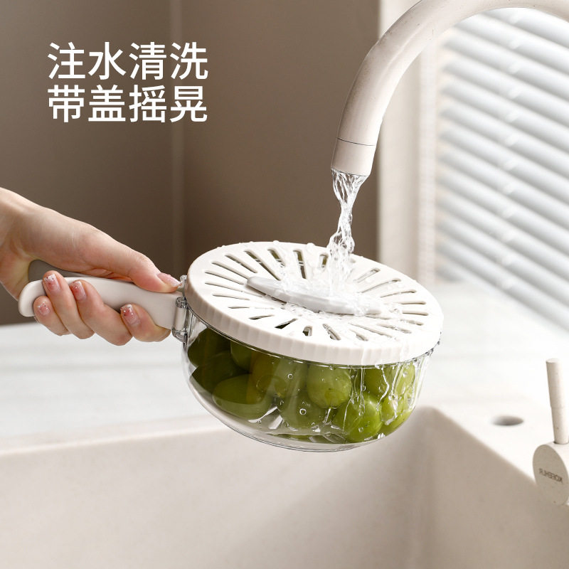 脱水洗菜篮折叠手柄带盖沥水可开关洗水果蔬菜保鲜盒沥水碗