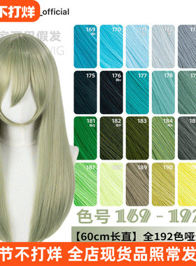 ND家万用60cm中长直169-192色cos假发浅蓝青葱草墨绿薄荷中分头皮