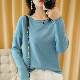 套头2020春新款 t恤宽松韩版 薄外穿 女长袖 100%纯棉线衣针织打底衫