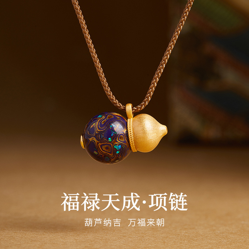 S925纯银大漆珠福禄葫芦编绳项链女国风小众高级设计感毛衣链礼物