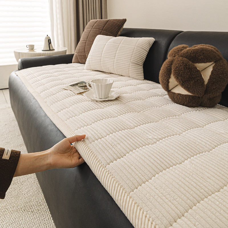 奶油风定制客厅加厚秋冬防滑毛绒皮保暖通用订皮沙发垫子布盖巾