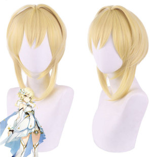 原神荧旅行者女 金色金黄色收脸短发两鬓加长假毛呆毛cosplay假发
