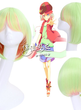 游戏人生no game no life特图,浅草绿色渐变粉色 短发假毛COS假发