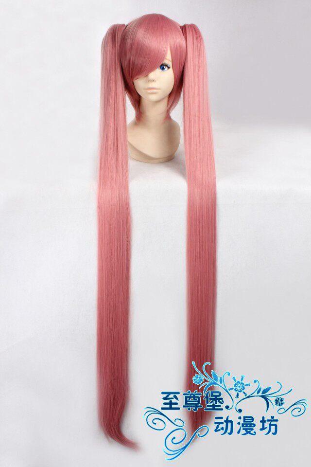 粉红色长直发双马尾假毛