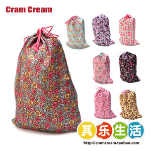 日本cramcream时尚4色尼龙印花抽绳袋大号L旅行收纳包收纳袋薄款