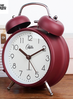 康巴丝静音轻奢闹钟金属懒人超大铃声闹表夜灯学生儿童复古时台钟