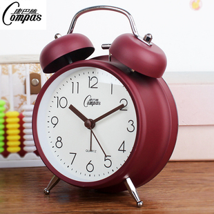 康巴丝静音轻奢闹钟金属懒人超大铃声闹表夜灯学生儿童复古时台钟