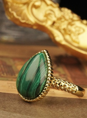 复古宫廷风孔雀石戒指