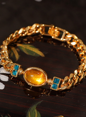复古宫廷风黄水晶手链女