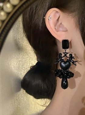 《暗黑天使》天使爱心耳环女个性珠子流苏耳坠复古哥特风洛丽耳饰