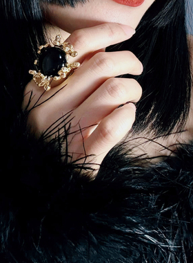 《爪瓦》熔岩鎏金琉璃活口戒指女中古暗黑风珠珠法式个性复古气质