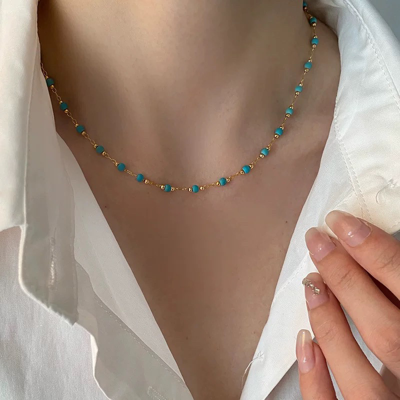 中古风绿松石串珠项链毛衣链