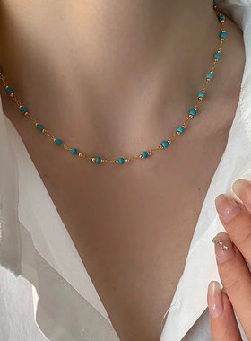 中古风绿松石串珠项链毛衣链