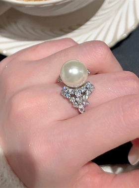 《冰雪皇后》维纳斯高定款珍珠满钻戒指轻奢精致银色开口指环戒指