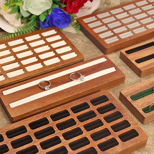 三十卡位实木沙比利戒指珠宝展示托盘收纳耳钉耳饰盒架女多色可选