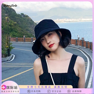 日本ROMDINK黑色渔夫帽女2024新款夏季防晒防紫外线遮阳太阳帽子