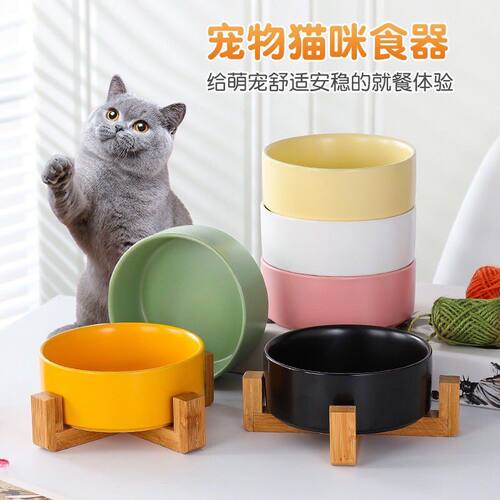 猫碗黑色陶瓷狗碗黑碗猫咪食盆狗盆狗狗喝水猫粮碗宠物水碗防打翻