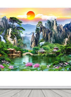 人间仙堂画有山有水亭子风景无