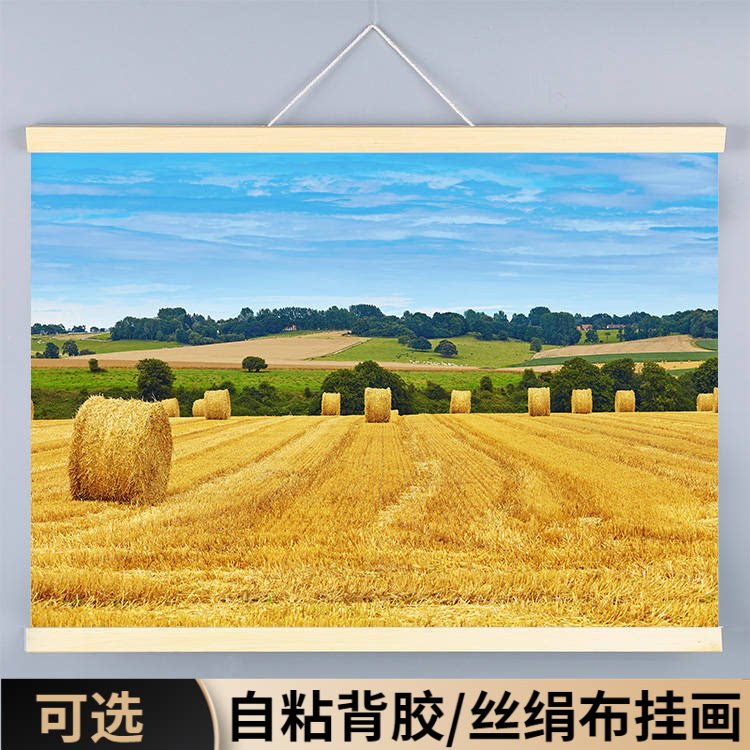 金色背景墙黄金麦田装饰挂画油画风景丰收餐厅客厅自粘墙贴壁纸图