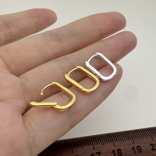 加粗方形耳扣耳圈S925纯银素圈