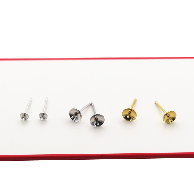 925纯银diy耳饰品配件珍珠耳钉珠盘耳针空托素银镀黄金镶嵌防过敏