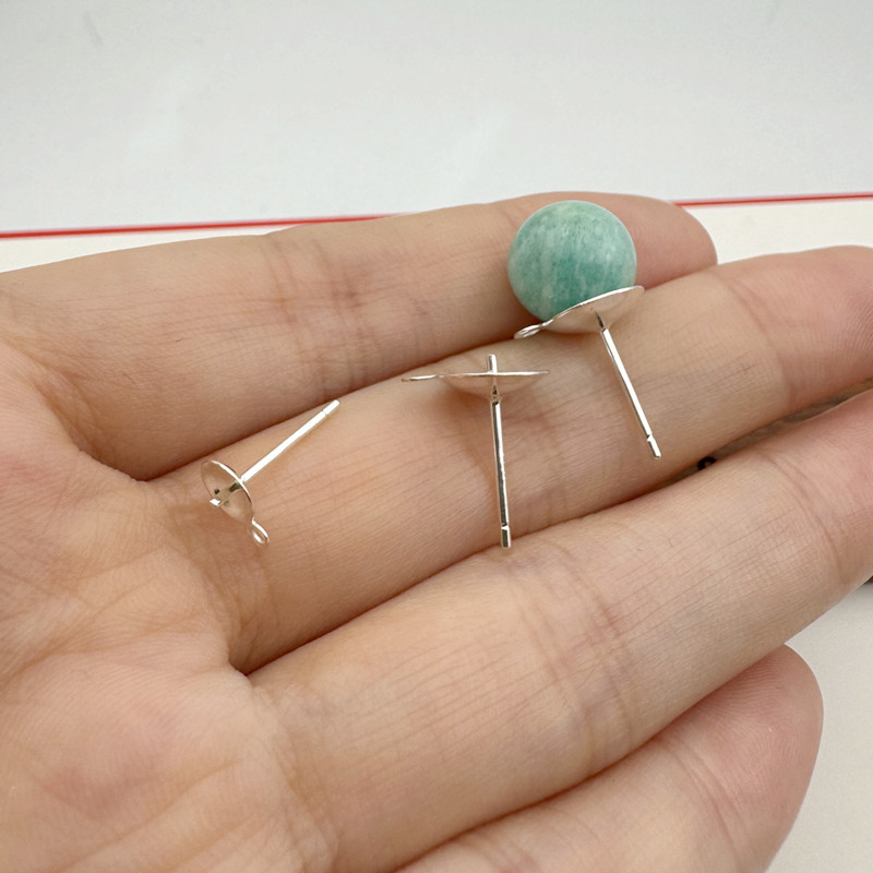 S925纯银珠盘耳针空托diy配件