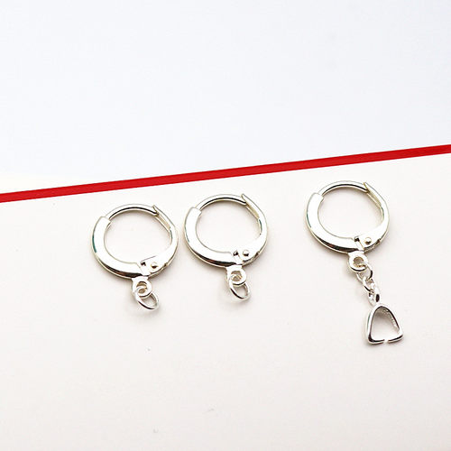 S925纯银电白金耳圈diy开口包邮