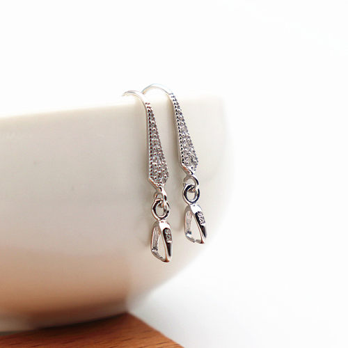 diy纯银镶钻玉石蜜蜡防过敏耳勾