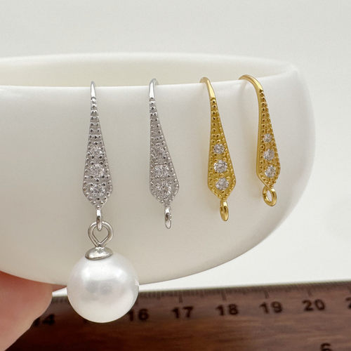 S925纯银耳钩配件diy珍珠耳环