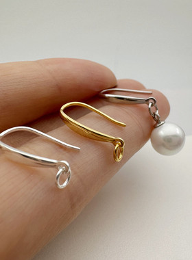 S925纯银耳钩U形diy珍珠耳环耳坠配件换挂钩不过敏开口活口银饰品