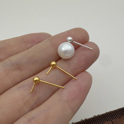 耳钉空托S925纯银diy珍珠防过敏