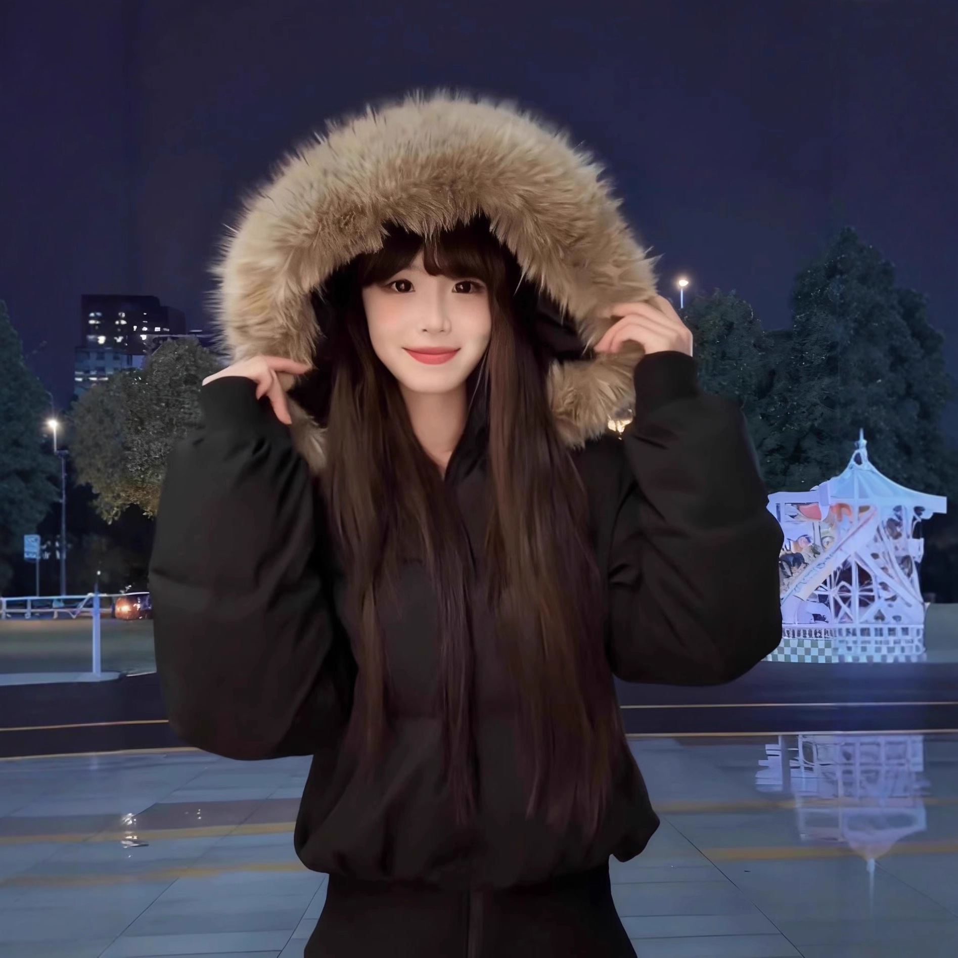 90绒韩版高腰肯豆风新款羽绒服女短款显瘦修身小个子大毛领外套