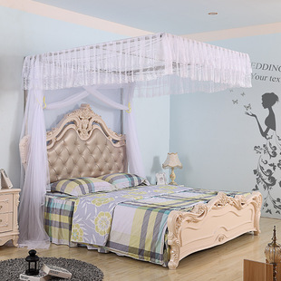 蚊帐加密三开门导轨拉绳加高家用落地豪华