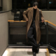 过膝美拉德风衣外套韩版 秋冬垫肩毛呢大衣男士 加长款 宽松加厚棕色