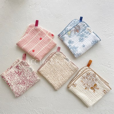 韩风小碎花四层棉纱婴儿洗脸巾擦脸方巾吸水吸汗巾小手帕餐垫