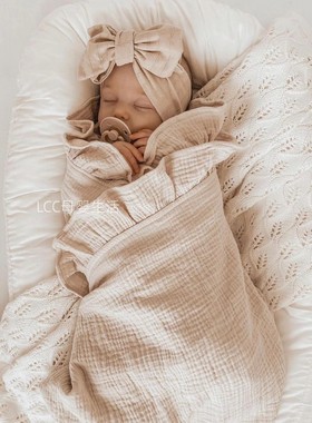 北欧cribsheet纯色棉纱布盖毯儿童毯子荷叶花边宝宝盖毯婴儿浴巾